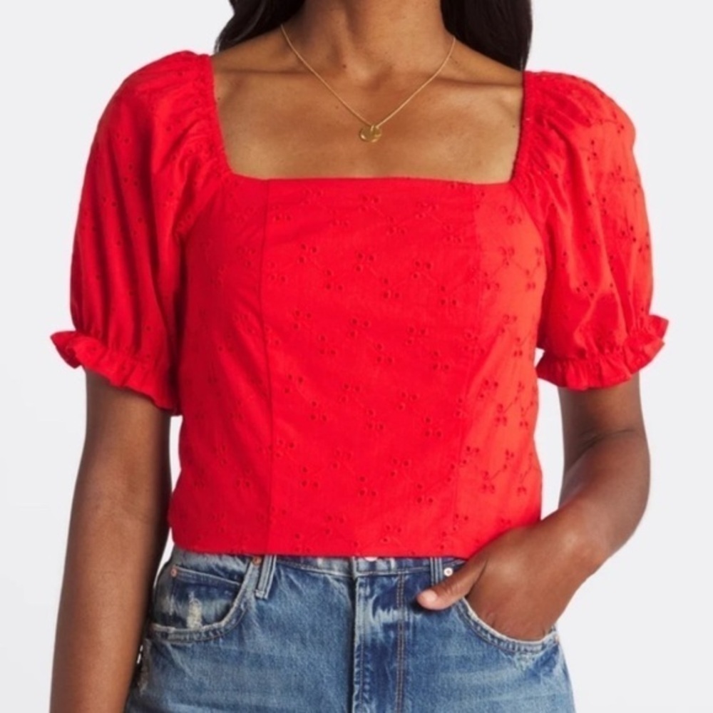 Mason and Belle Yesenia Back Tie Detail Eyelet Ruched Crop Тор Red XL NWT